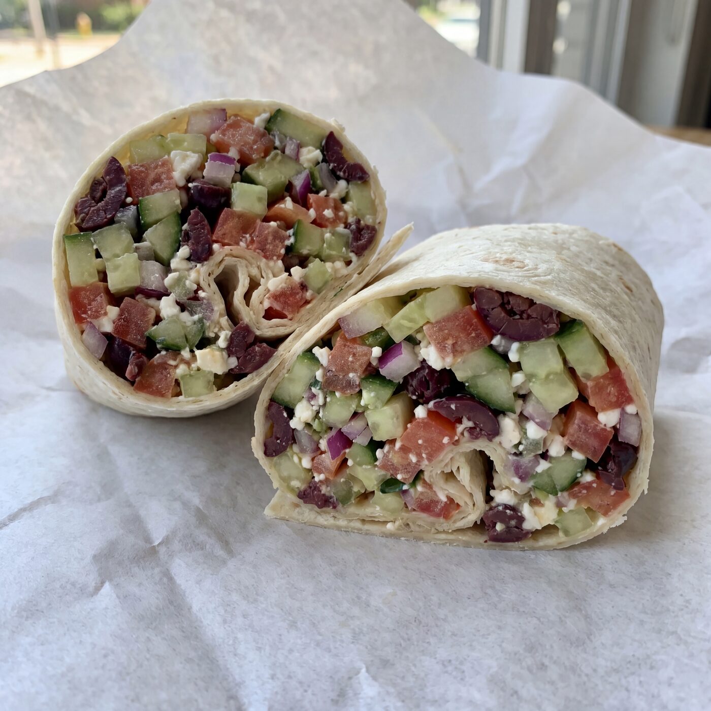 chopped greek salad wrap